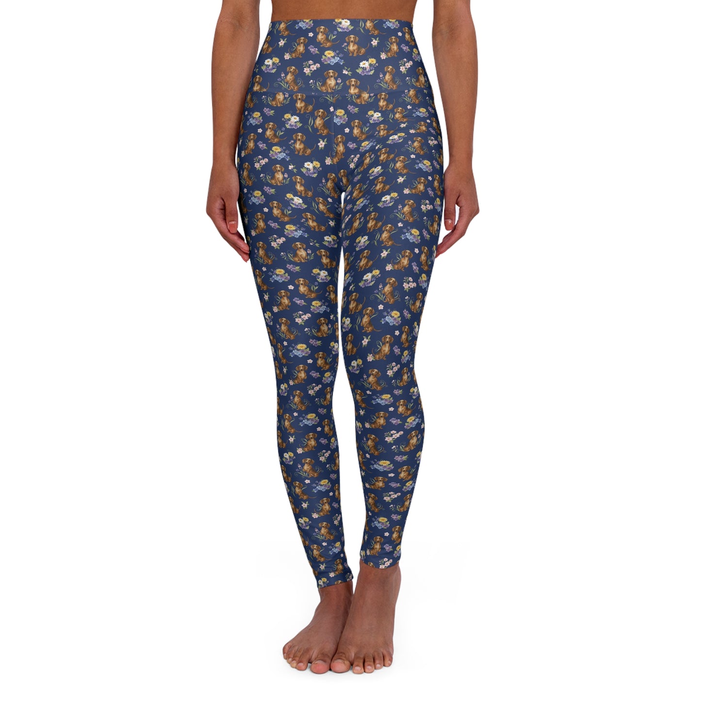 Dachshund Dog Floral High Waisted Yoga Leggings - Perfect for Fitness & Everyday Wear