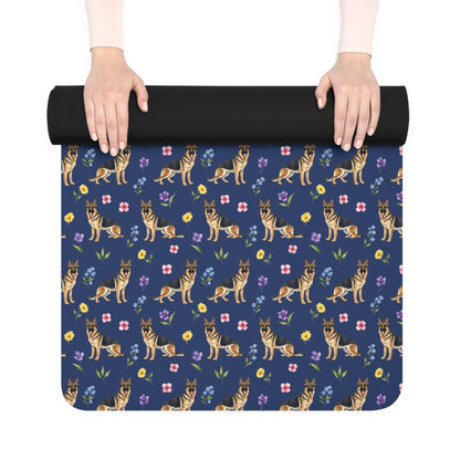 German Shepherd Dog Floral Yoga Mat – Durable Non-Slip Rubber Surface for Home & Studio Practice