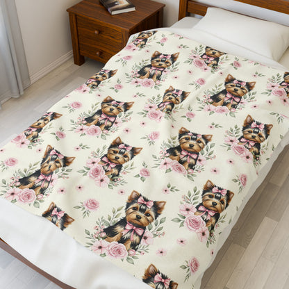 Yorkshire Terrier Pink Baby Blanket, Yorkie Dog Baby Shower Baby Girl Newborn Gift Hospital Announcement Blanket Coming Home