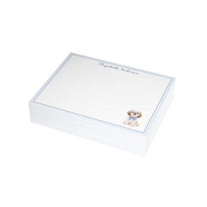 Shih Tzu Dog Blue Gingham Personalized Notecard Set