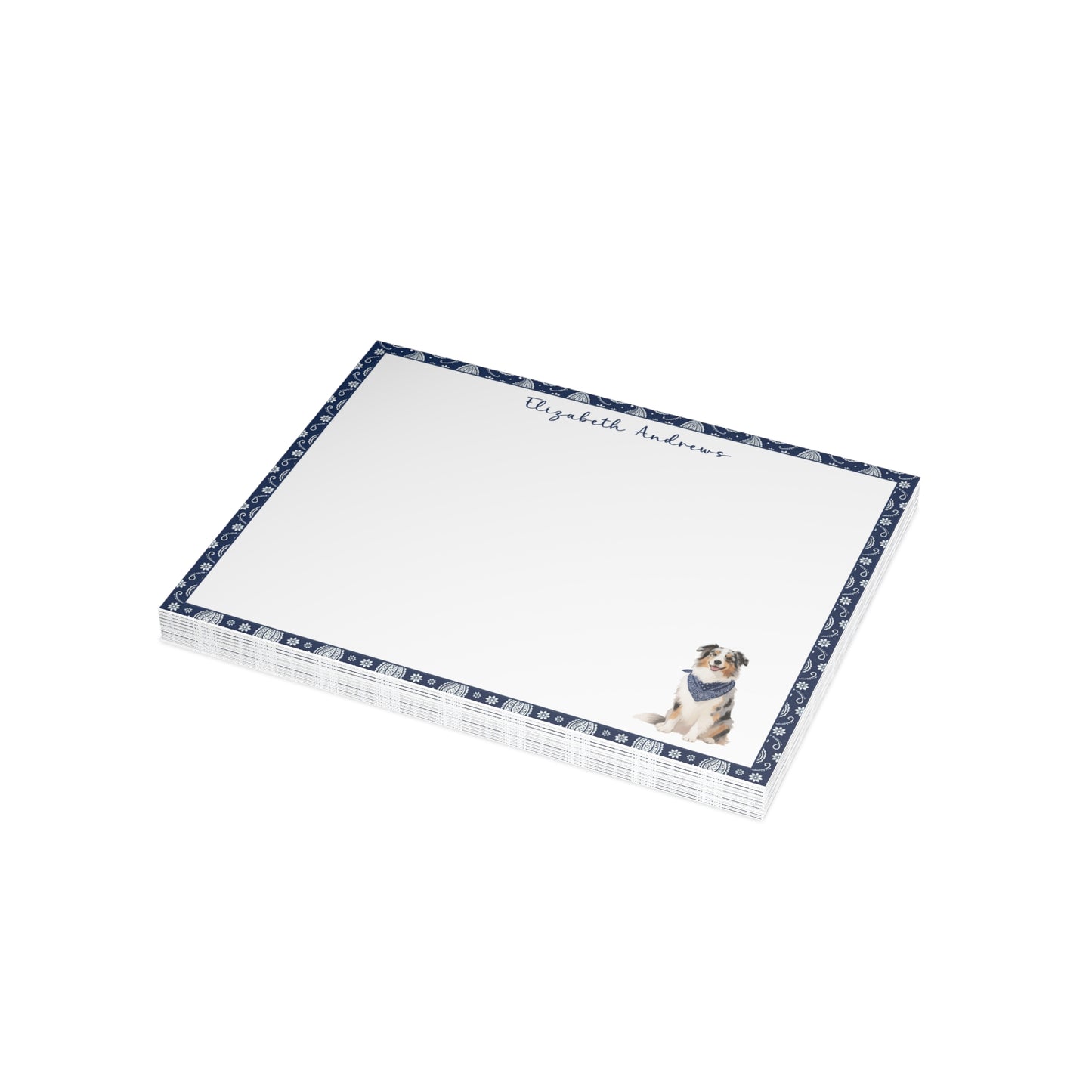 Personalized Australian Shepherd Navy Blue Paisley Notecard Set