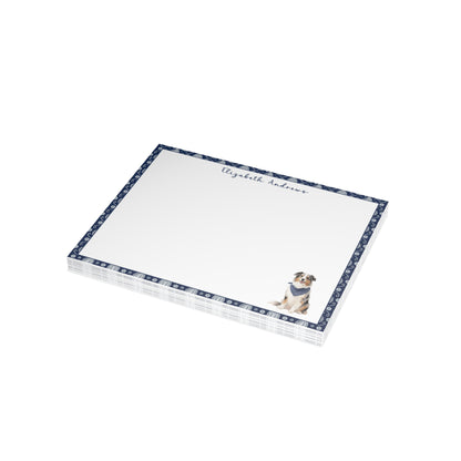 Personalized Australian Shepherd Navy Blue Paisley Notecard Set