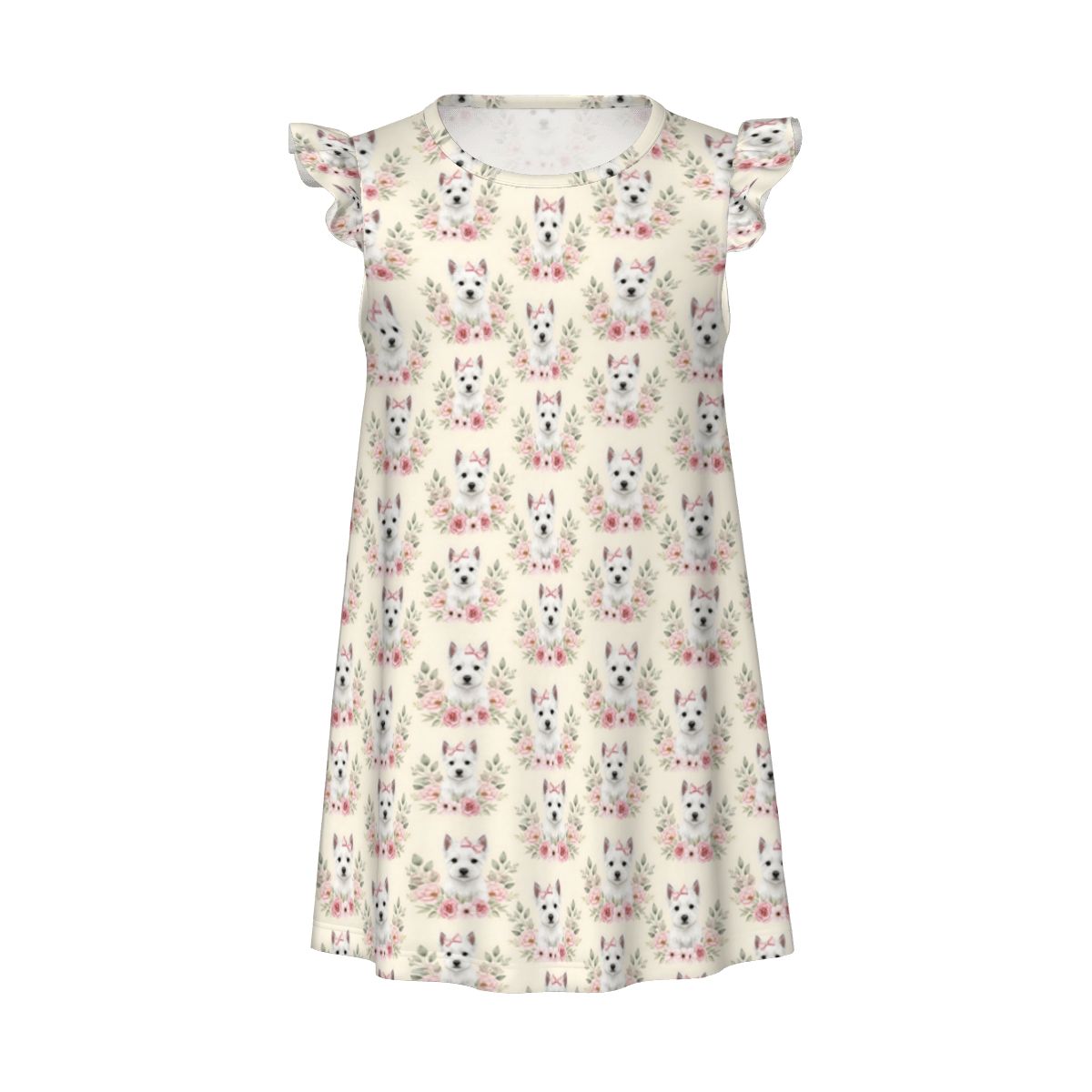 West Highland White Terrier Girl's Flutter Sleeve Nightgown