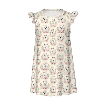 West Highland White Terrier Girl's Flutter Sleeve Nightgown