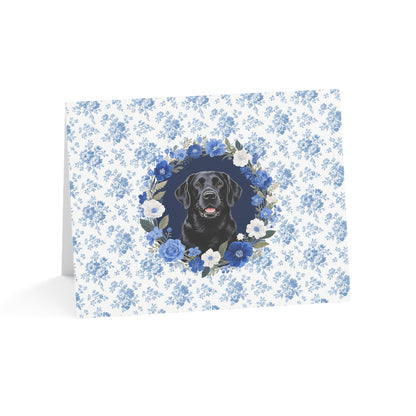 Black Labrador Retriever Dog Blue Floral Greeting Card Set