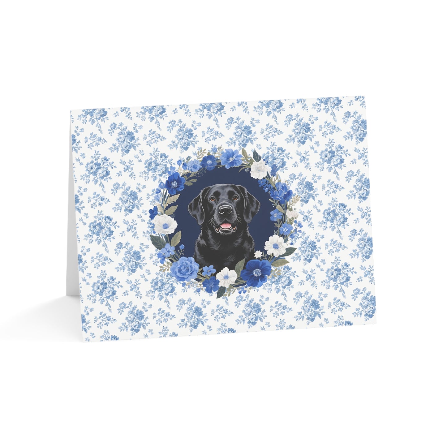 Black Labrador Retriever Dog Blue Floral Greeting Card Set
