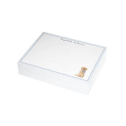 Golden Retriever Dog Blue Gingham Personalized Notecard Set