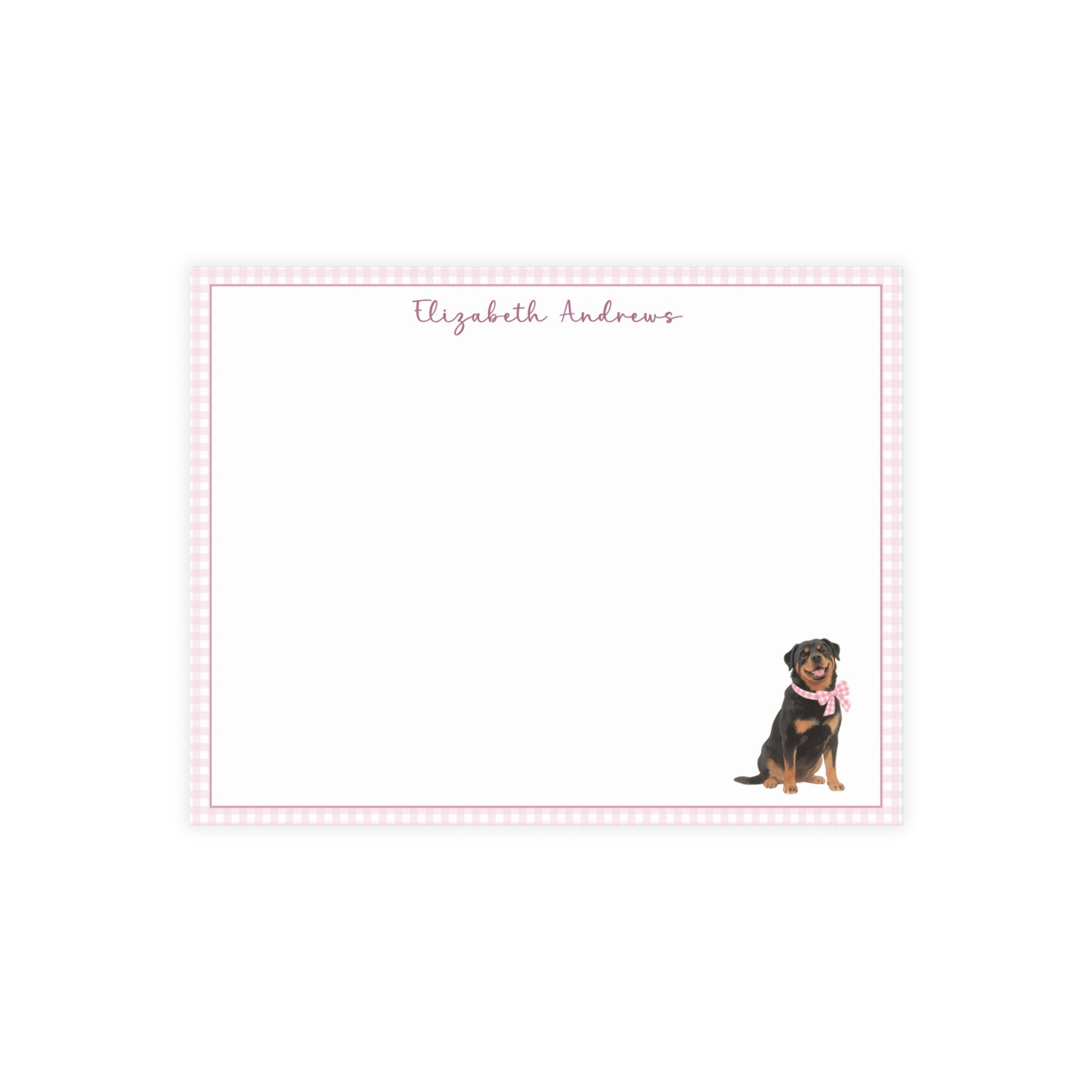 Rottweiler Dog Pink Gingham Personalized Notecard Set