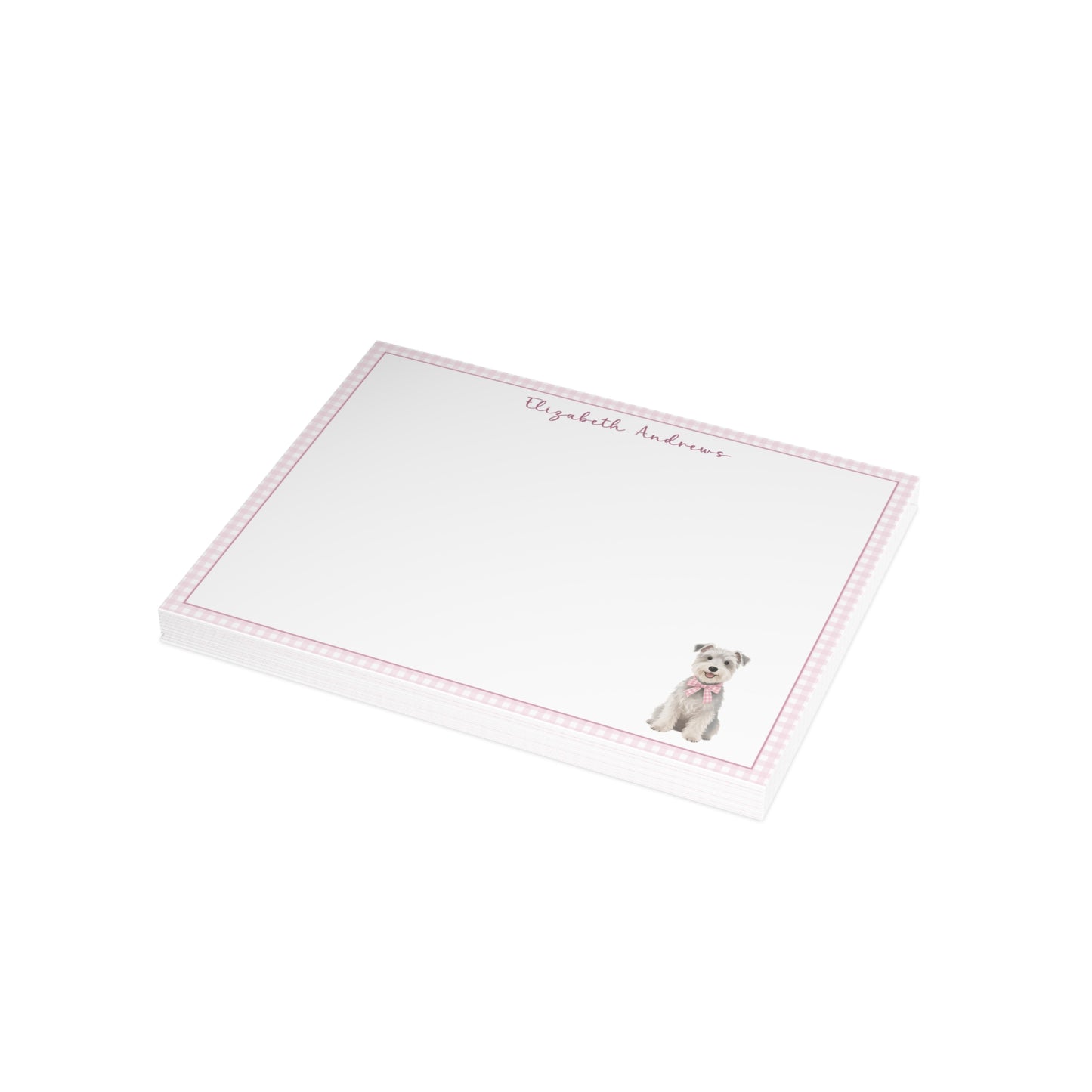 Schnauzer Dog Pink Gingham Personalized Notecard Set