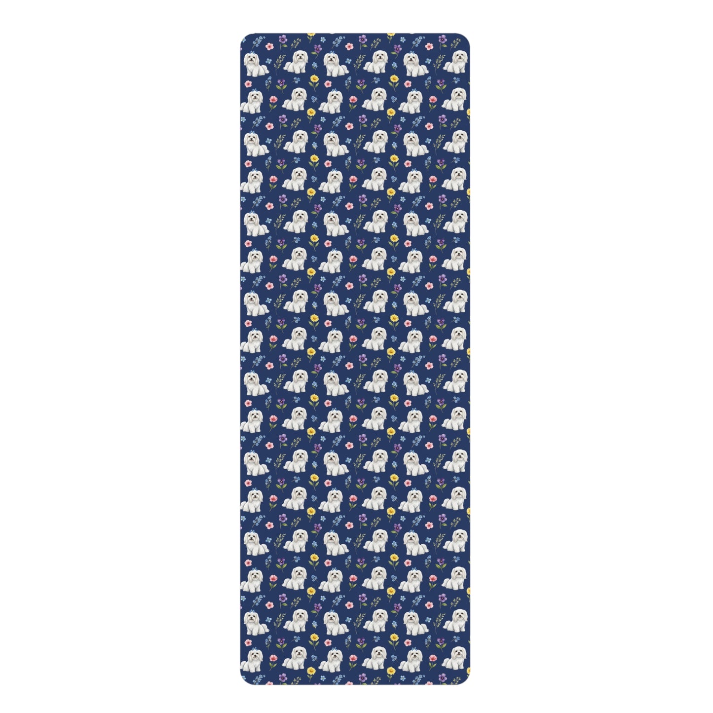 Maltese Dog Floral Yoga Mat – Durable Non-Slip Rubber Surface for Home & Studio Practice