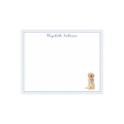 Golden Retriever Dog Blue Gingham Personalized Notecard Set