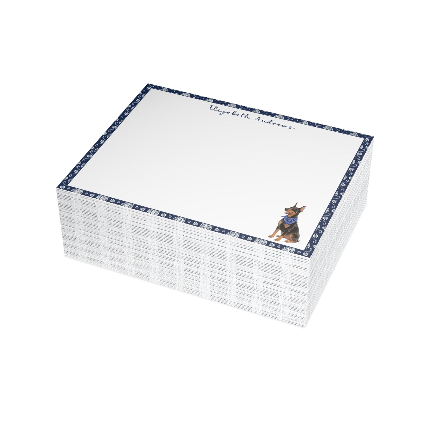 Personalized Doberman Pinscher Navy Blue Paisley Notecard Set