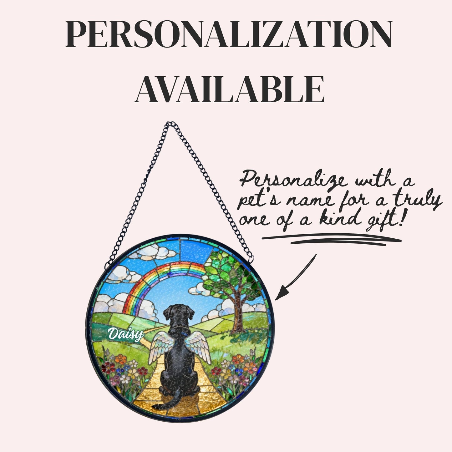 Black Labrador Retriever Rainbow Bridge Stained Glass Suncatcher