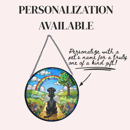 Black Labrador Retriever Rainbow Bridge Stained Glass Suncatcher