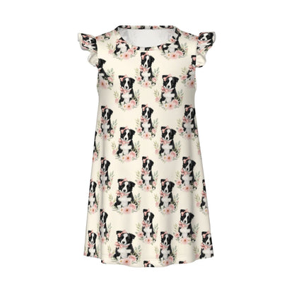 Border Collie Girl's Flutter Sleeve Nightgown