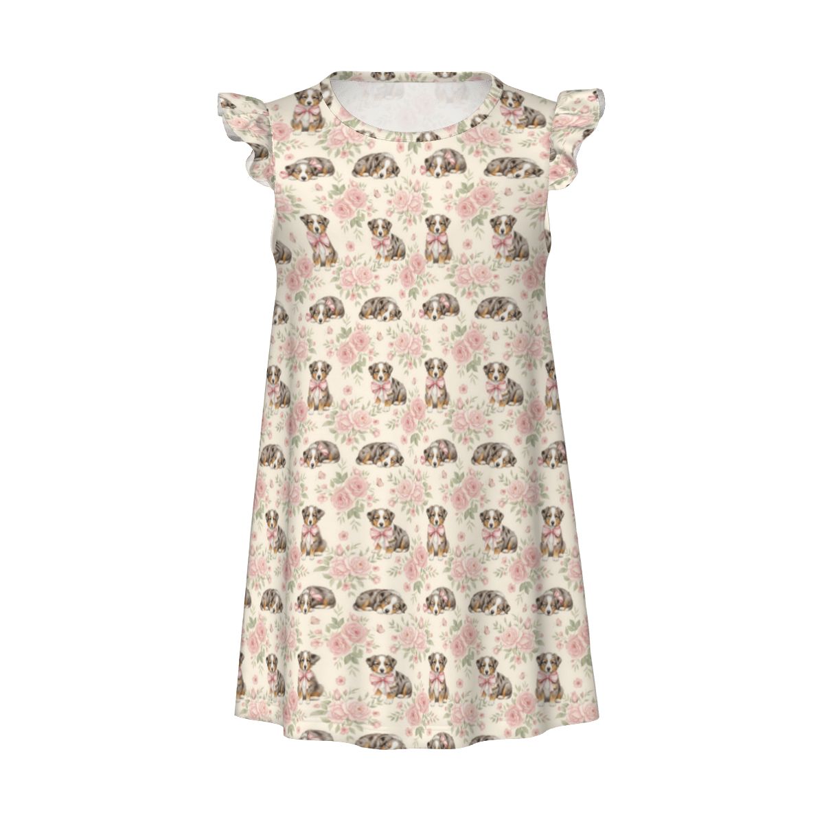 Australian Shepherd Dog Girl's Flutter Sleeve Nightgown