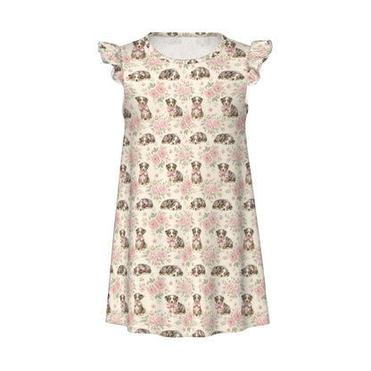 Australian Shepherd Dog Girl's Flutter Sleeve Nightgown