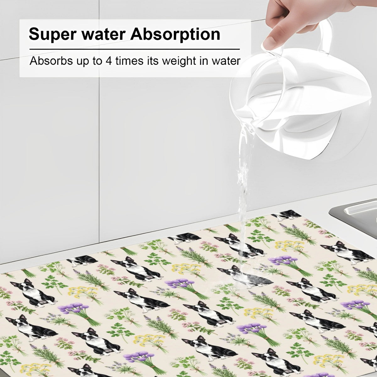 Boston Terrier Large Dish Drying Mat