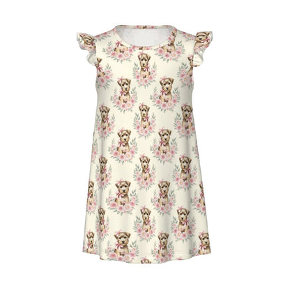 Wheaten Terrier Girl's Flutter Sleeve Nightgown