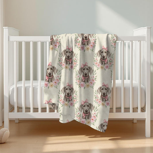 Weimaraner Pink Baby Blanket, Weimaraner Dog Baby Shower Baby Girl Newborn Gift Hospital Announcement Blanket Coming Home
