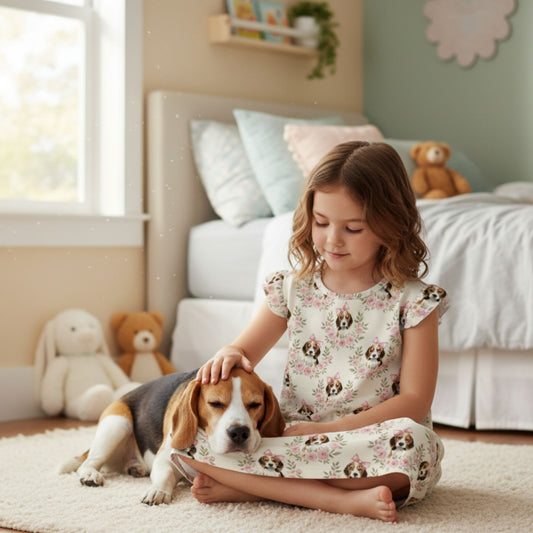 Beagle Dog Girl's Flutter Sleeve Nightgown