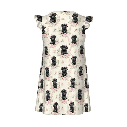 Black Labrador Retriever Girl's Flutter Sleeve Nightgown