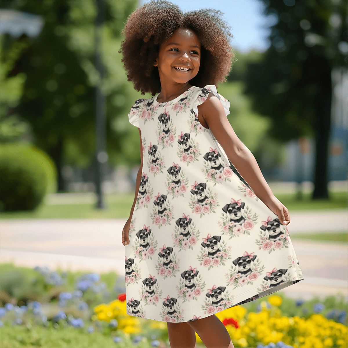 Schnauzer Girl's Flutter Sleeve Nightgown