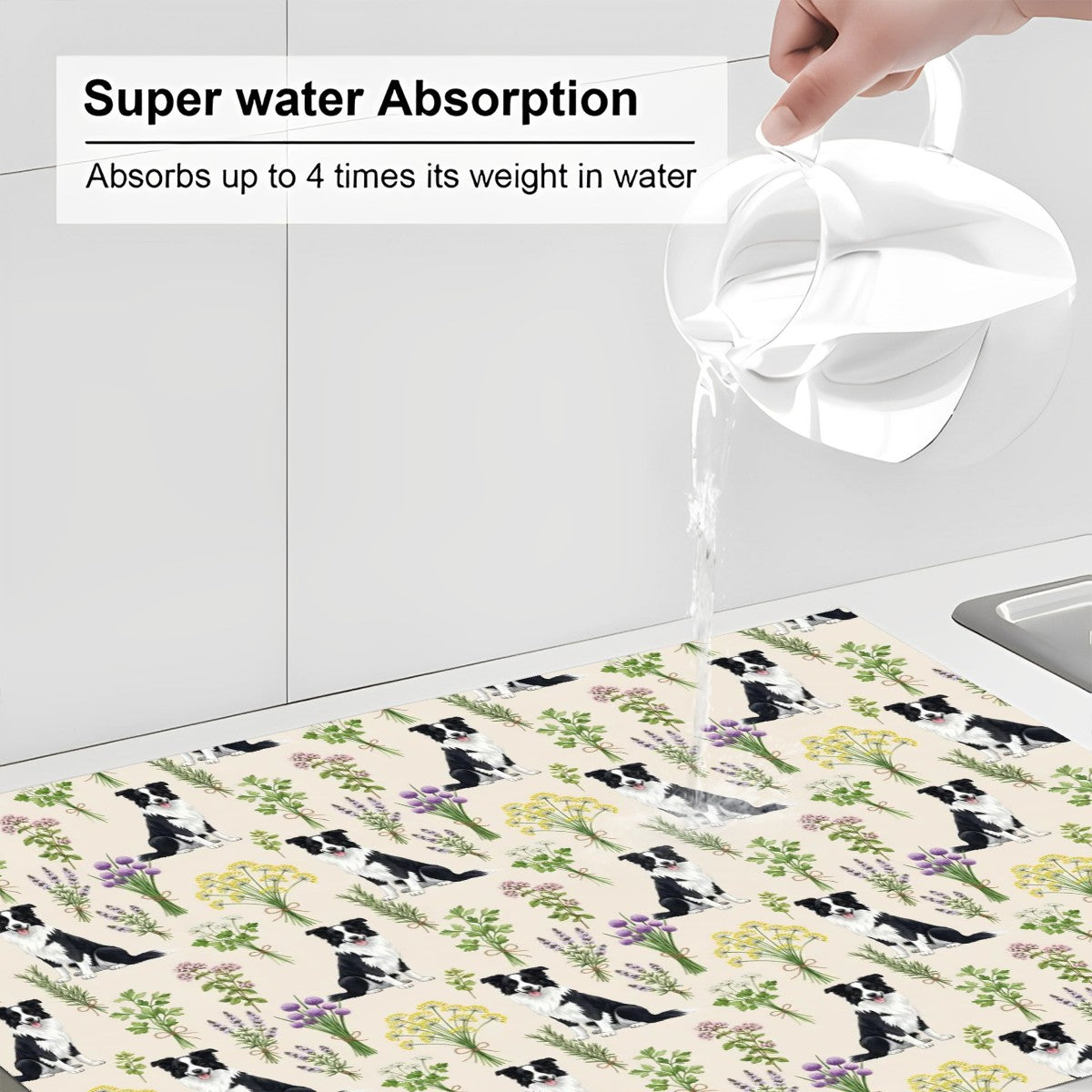 Border Collie Large Dish Drying Mat