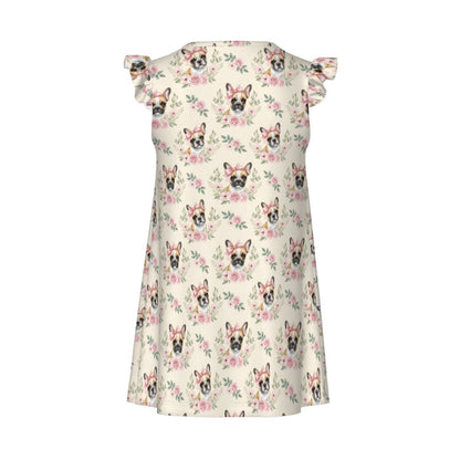 French Bulldog Girl's Flutter Sleeve Nightgown