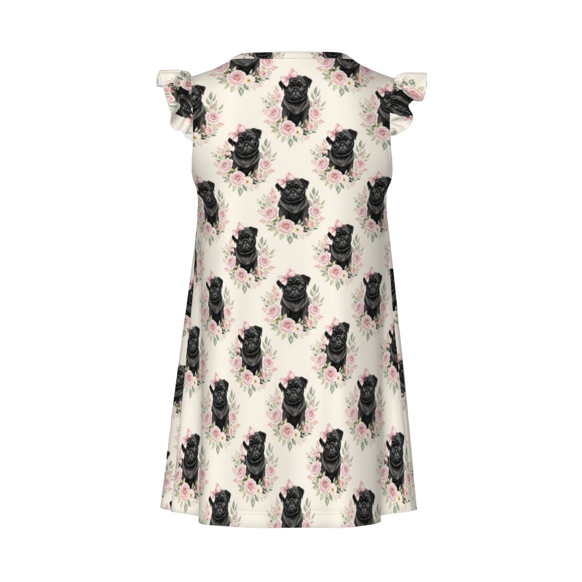 Black Pug Dog Girl's Flutter Sleeve Nightgown