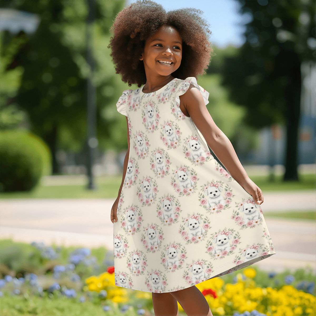 Bichon Frise Girl's Flutter Sleeve Nightgown