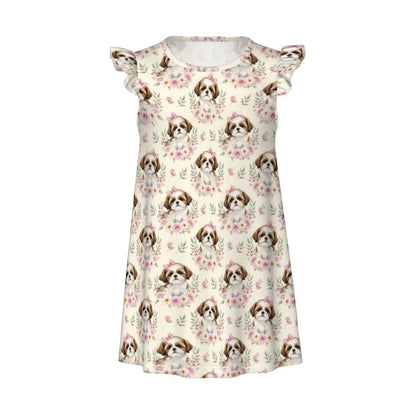 Shih Tzu Girl's Flutter Sleeve Nightgown
