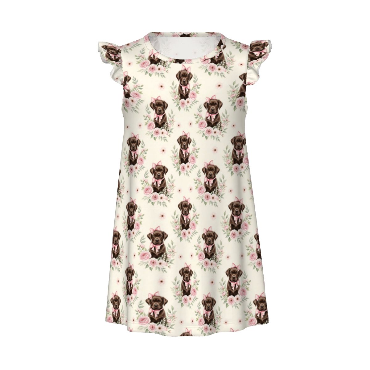Chocolate Labrador Retriever Girl's Flutter Sleeve Nightgown