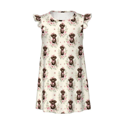 Chocolate Labrador Retriever Girl's Flutter Sleeve Nightgown