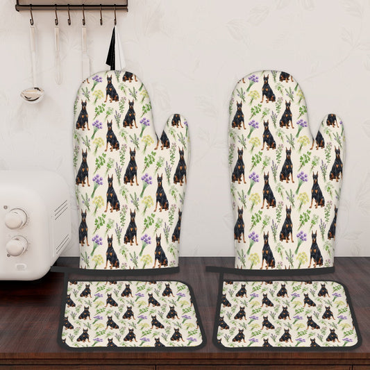 Doberman Pinscher Oven Mitts and Pot Holders Set