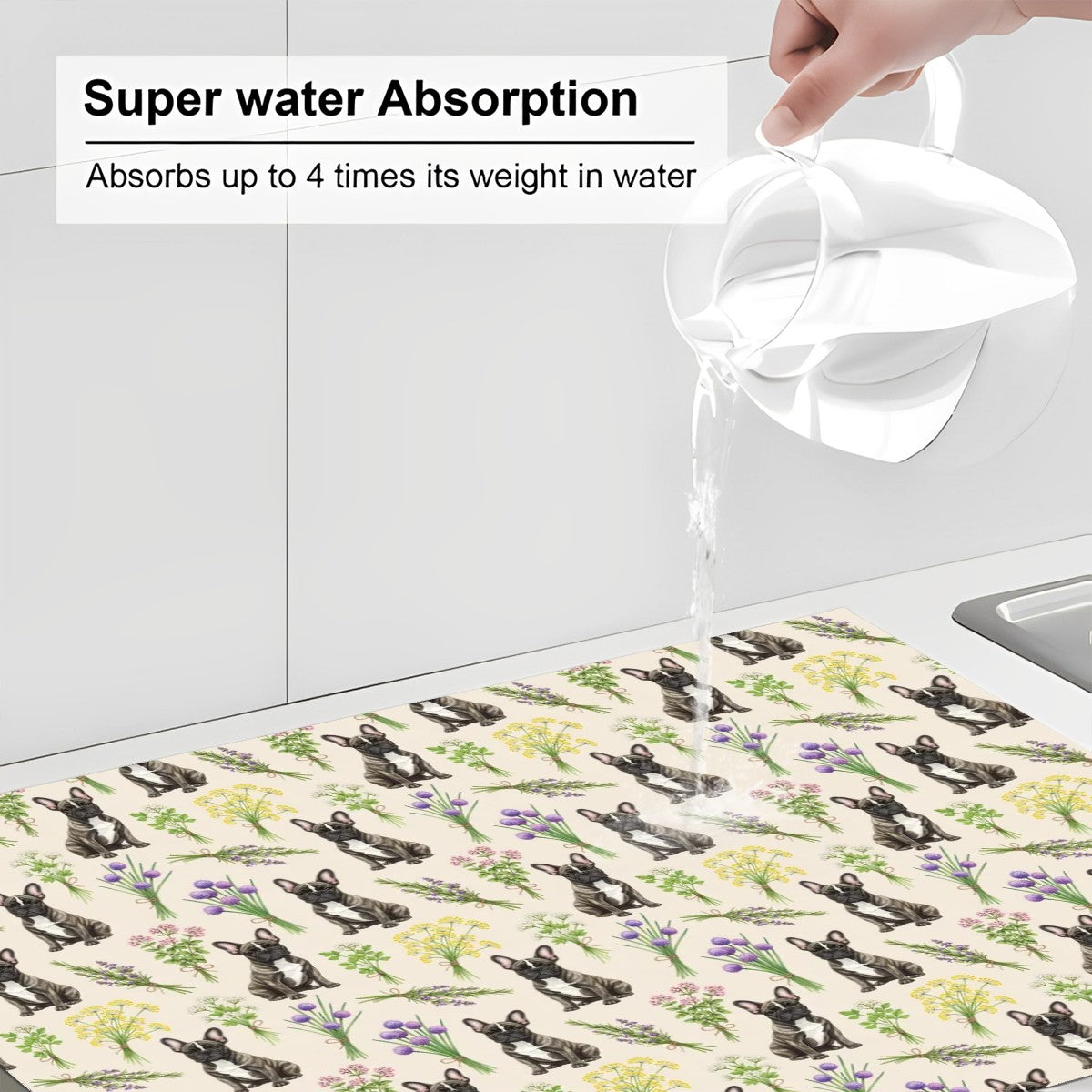 French Bulldog Large Dish Drying Mat