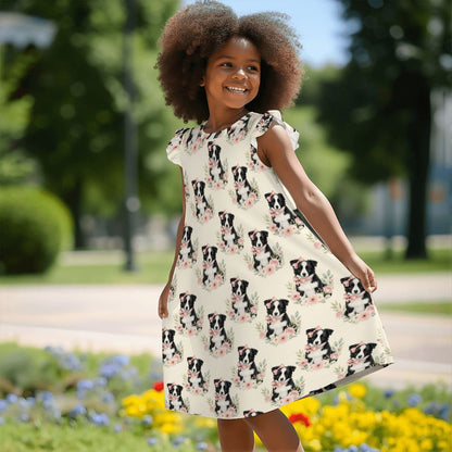 Border Collie Girl's Flutter Sleeve Nightgown