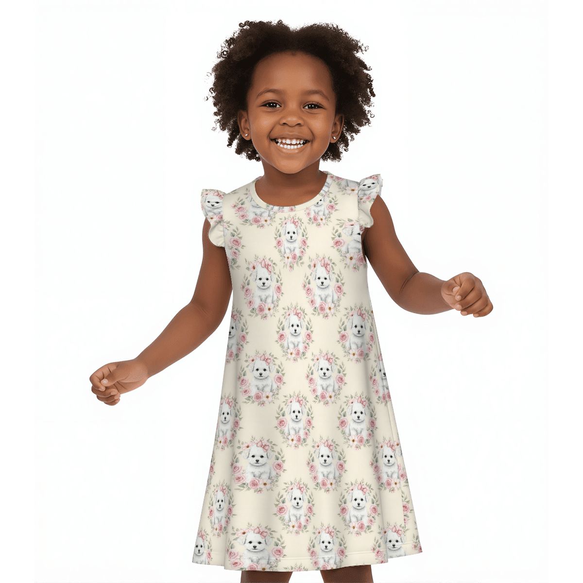 Bichon Frise Girl's Flutter Sleeve Nightgown