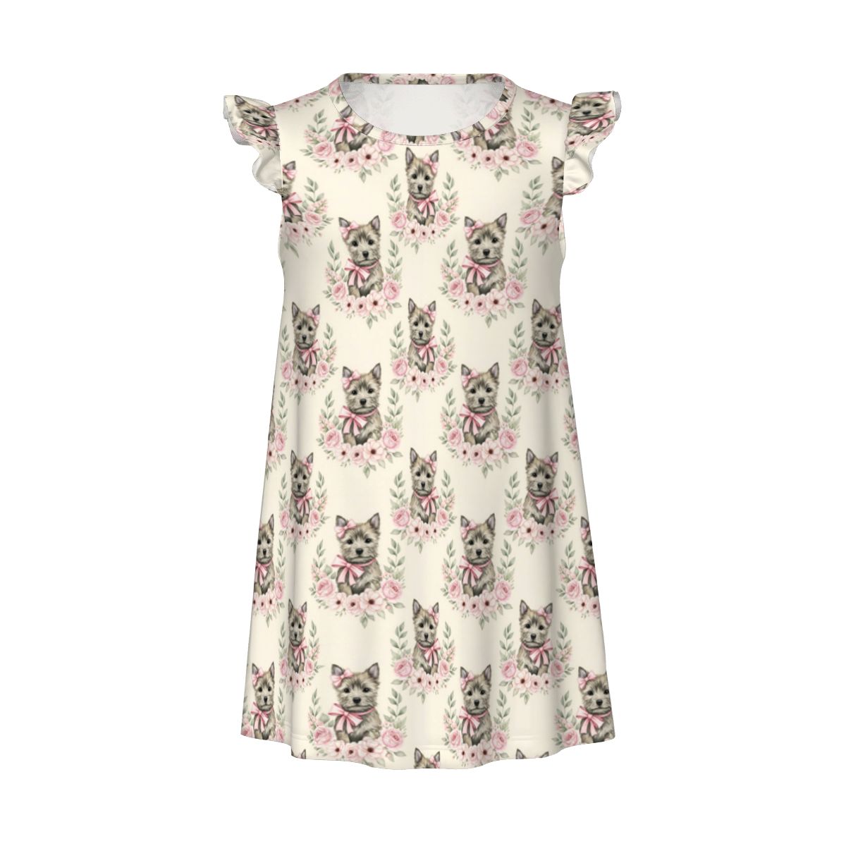 Cairn Terrier Girl's Flutter Sleeve Nightgown