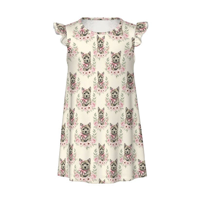 Cairn Terrier Girl's Flutter Sleeve Nightgown