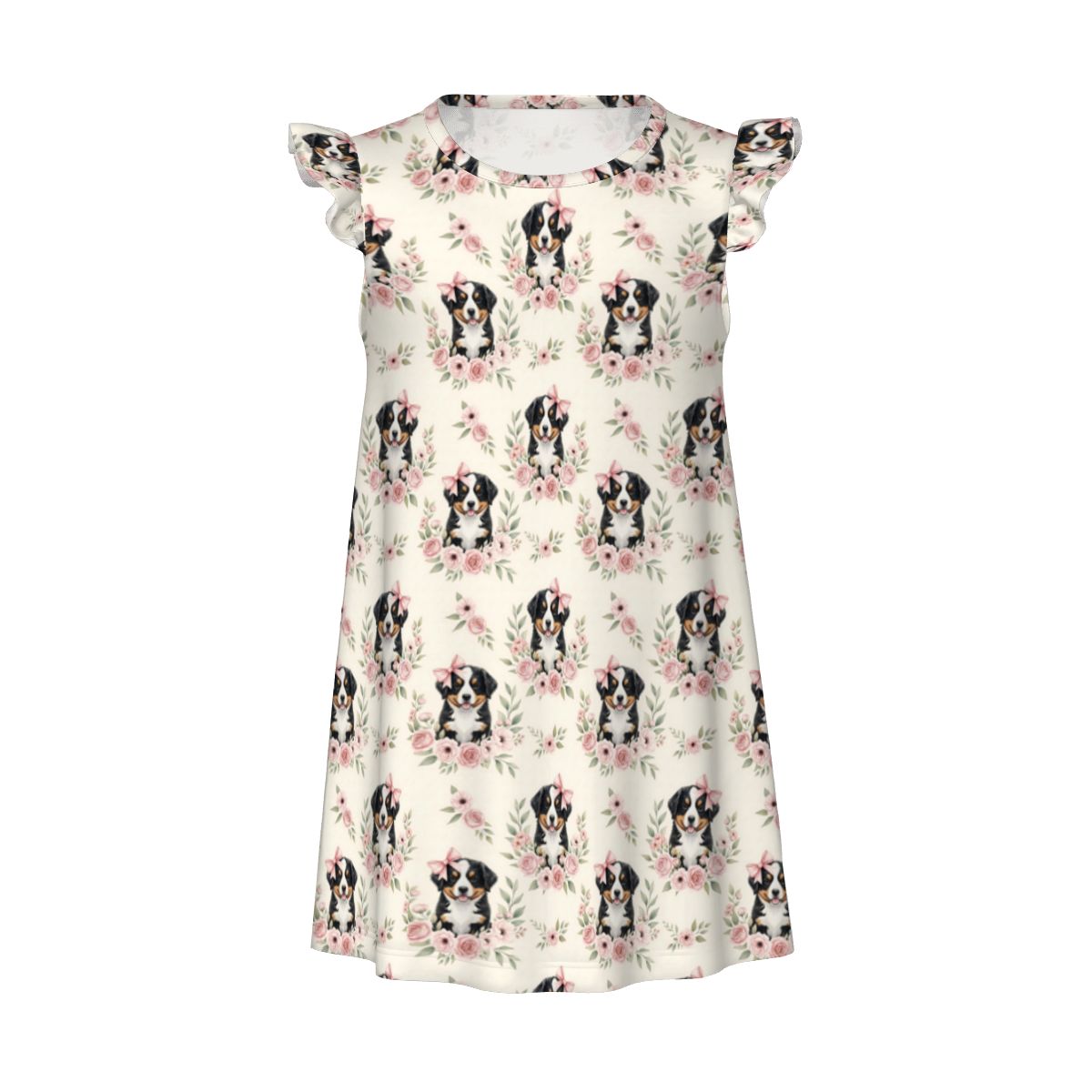 Bernese Mountain Dog Girl's Flutter Sleeve Nightgown