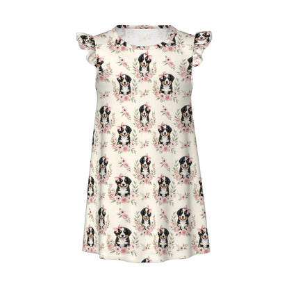 Bernese Mountain Dog Girl's Flutter Sleeve Nightgown