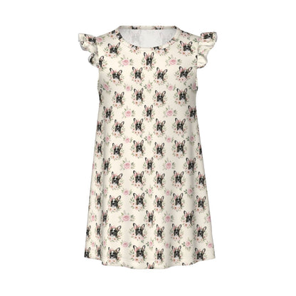 French Bulldog Girl's Flutter Sleeve Nightgown
