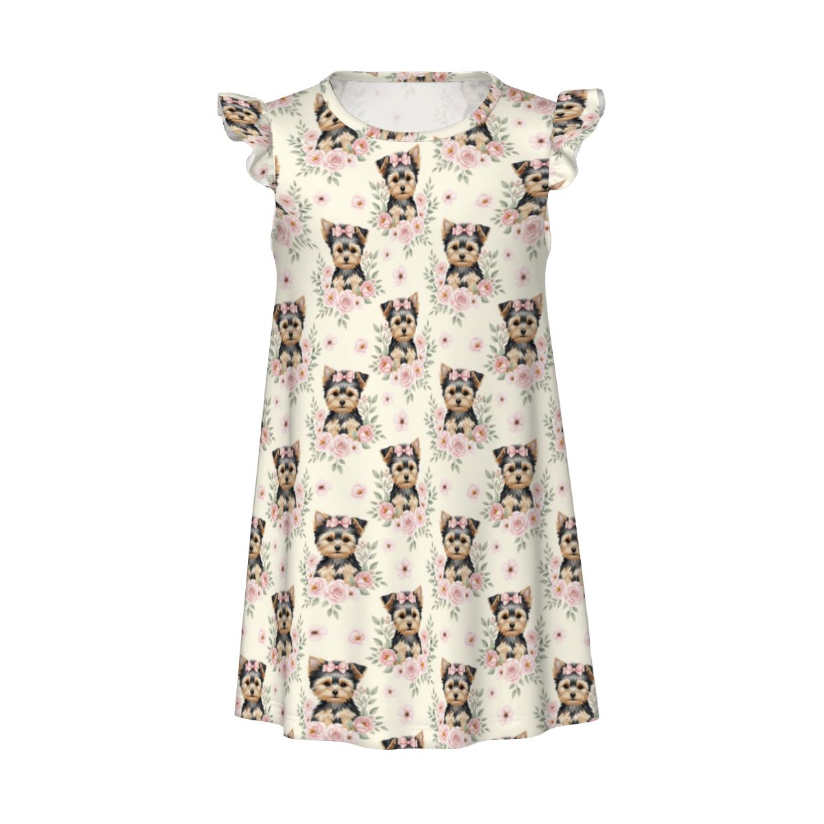 Yorkshire Terrier Girl's Flutter Sleeve Nightgown