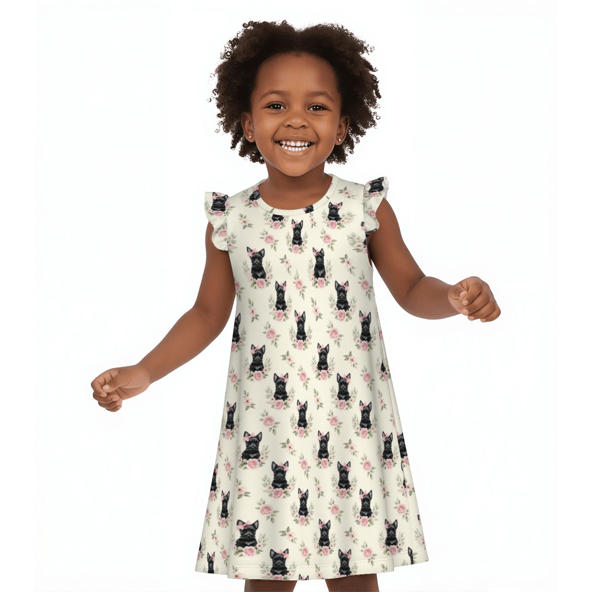 Scottish Terrier Girl's Flutter Sleeve Nightgown